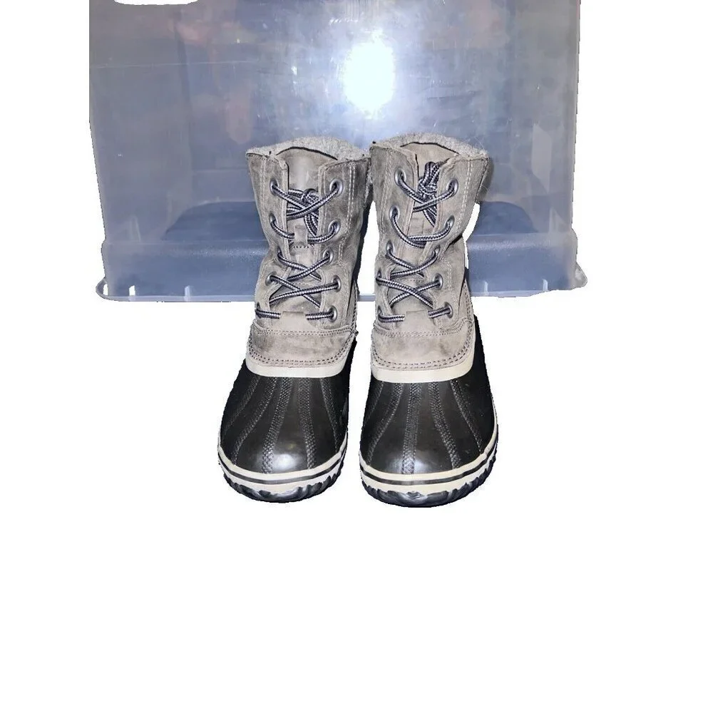 SOREL SLIMPACK II Womens Lace Leather Quilted Gray Boots SZ 9.5 NL2348-052